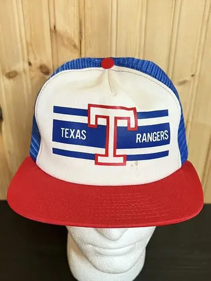Vintage Texas Rangers Snapback Hat Baseball Cap Mesh Trucker MLB Made in USA AJD - Picture 2 of 12